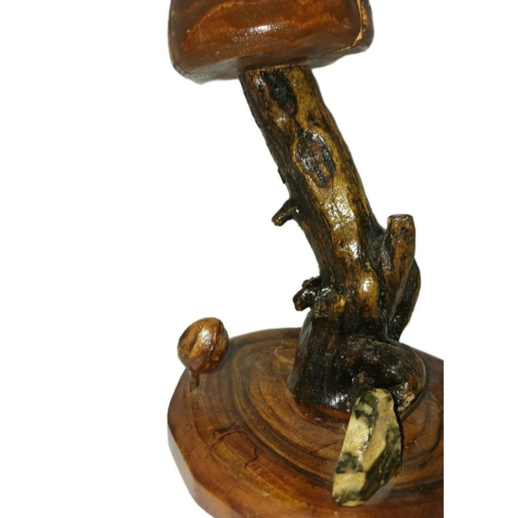 Vintage Hand Carved Wooden Mushroom Stone Sculptures 1980s Folk Art - Picture 4 of 10